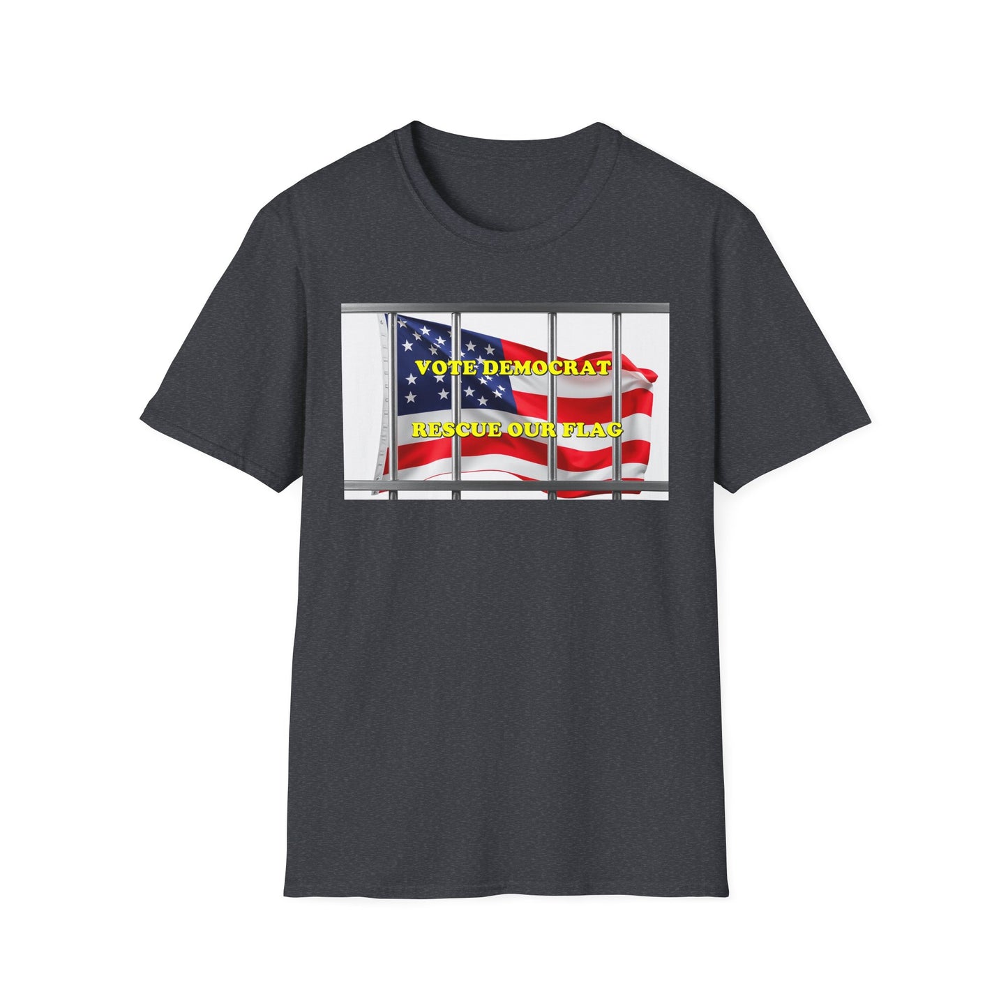 Vote Democrat Rescue Our Flag T-Shirt - Unisex Softstyle Tee with Patriotic Design