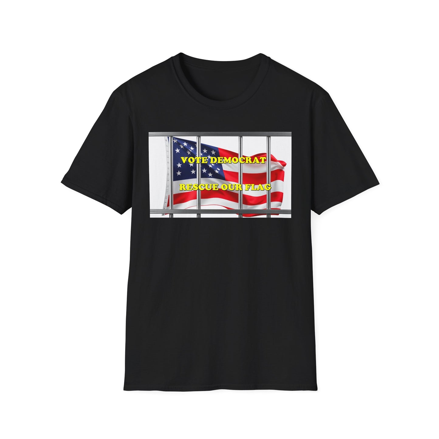 Vote Democrat Rescue Our Flag T-Shirt - Unisex Softstyle Tee with Patriotic Design