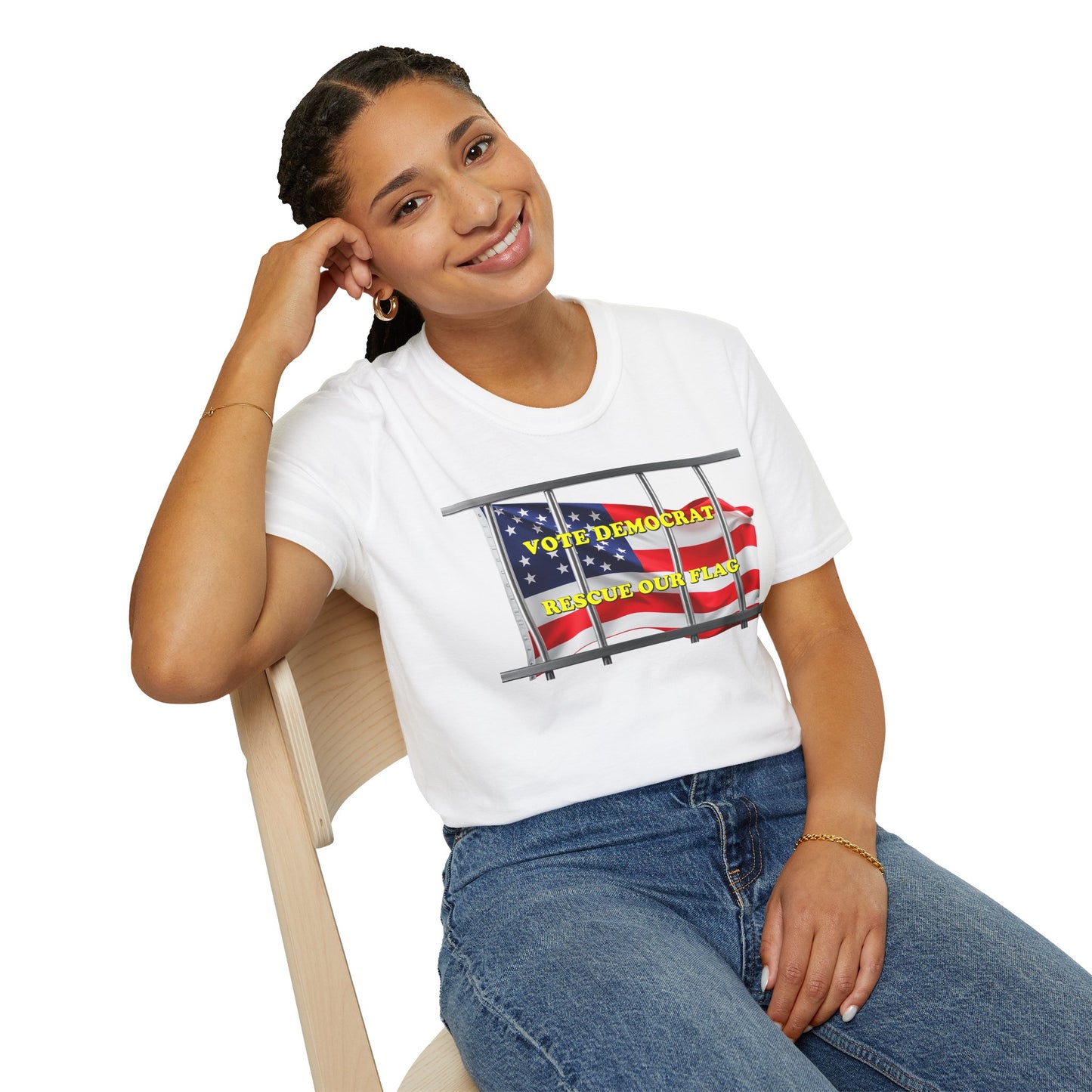 Vote Democrat Rescue Our Flag T-Shirt - Unisex Softstyle Tee with Patriotic Design