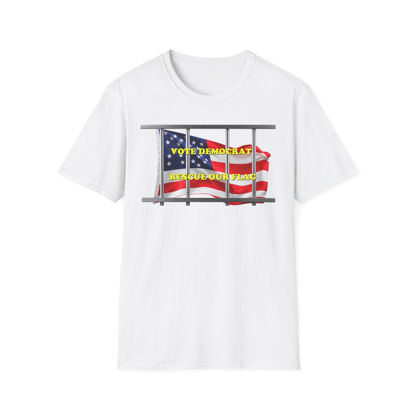 Vote Democrat Rescue Our Flag T-Shirt - Unisex Softstyle Tee with Patriotic Design