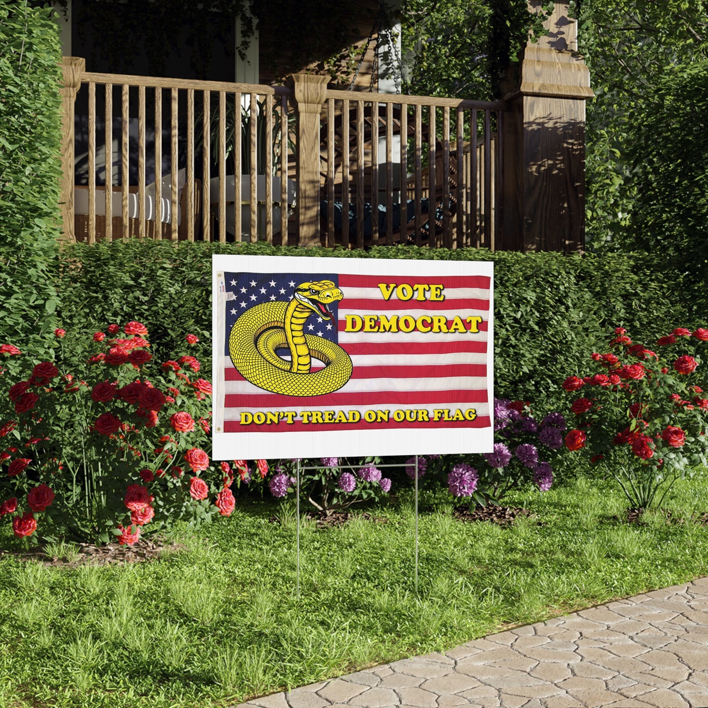 Vote Democrat Yard Sign - Don't Tread of our Flag Political Campaign Sign, Patriotic Election Decoration