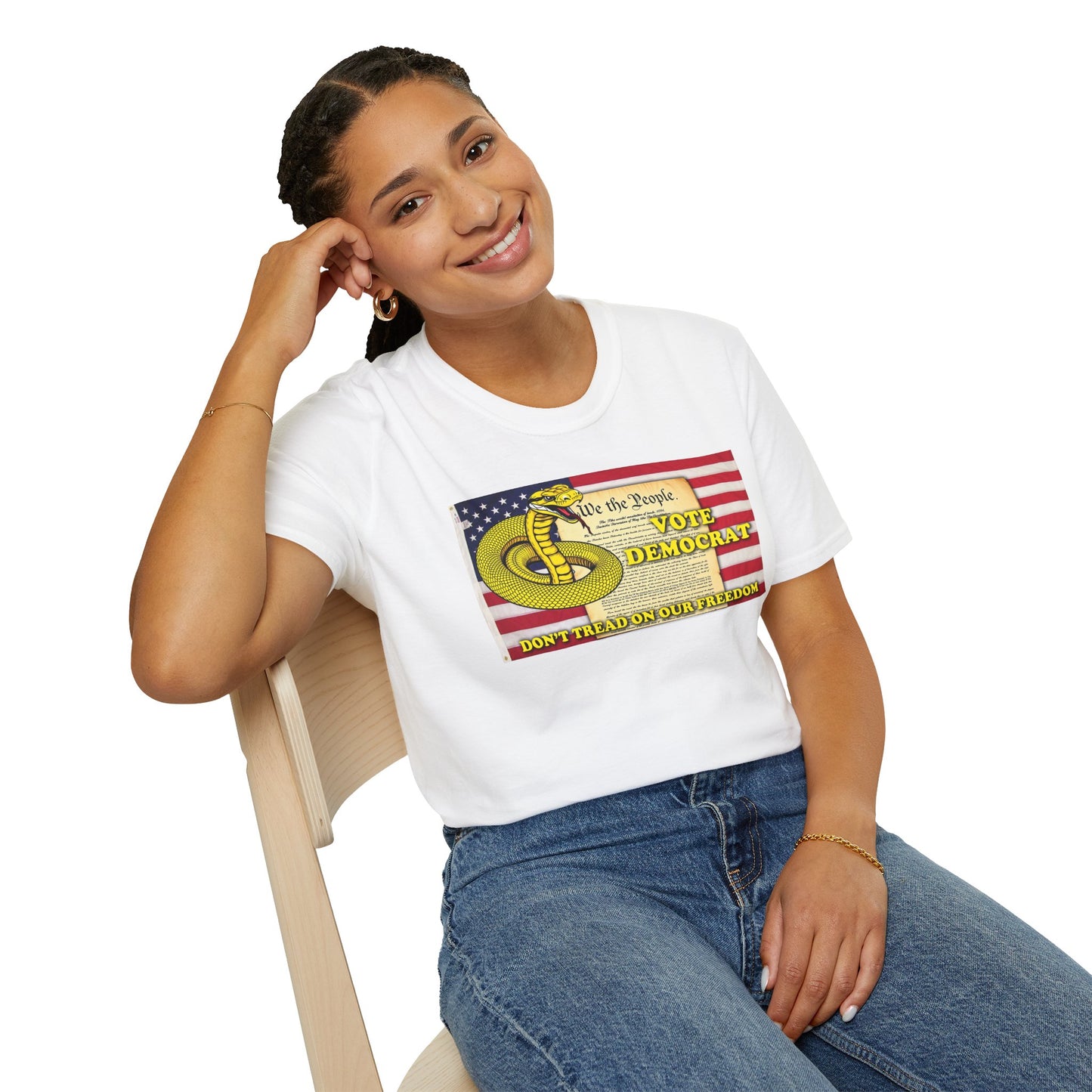 Vote Democrat Don't Tread on Our Freedom T-Shirt - Unisex Softstyle Tee with Patriotic Design