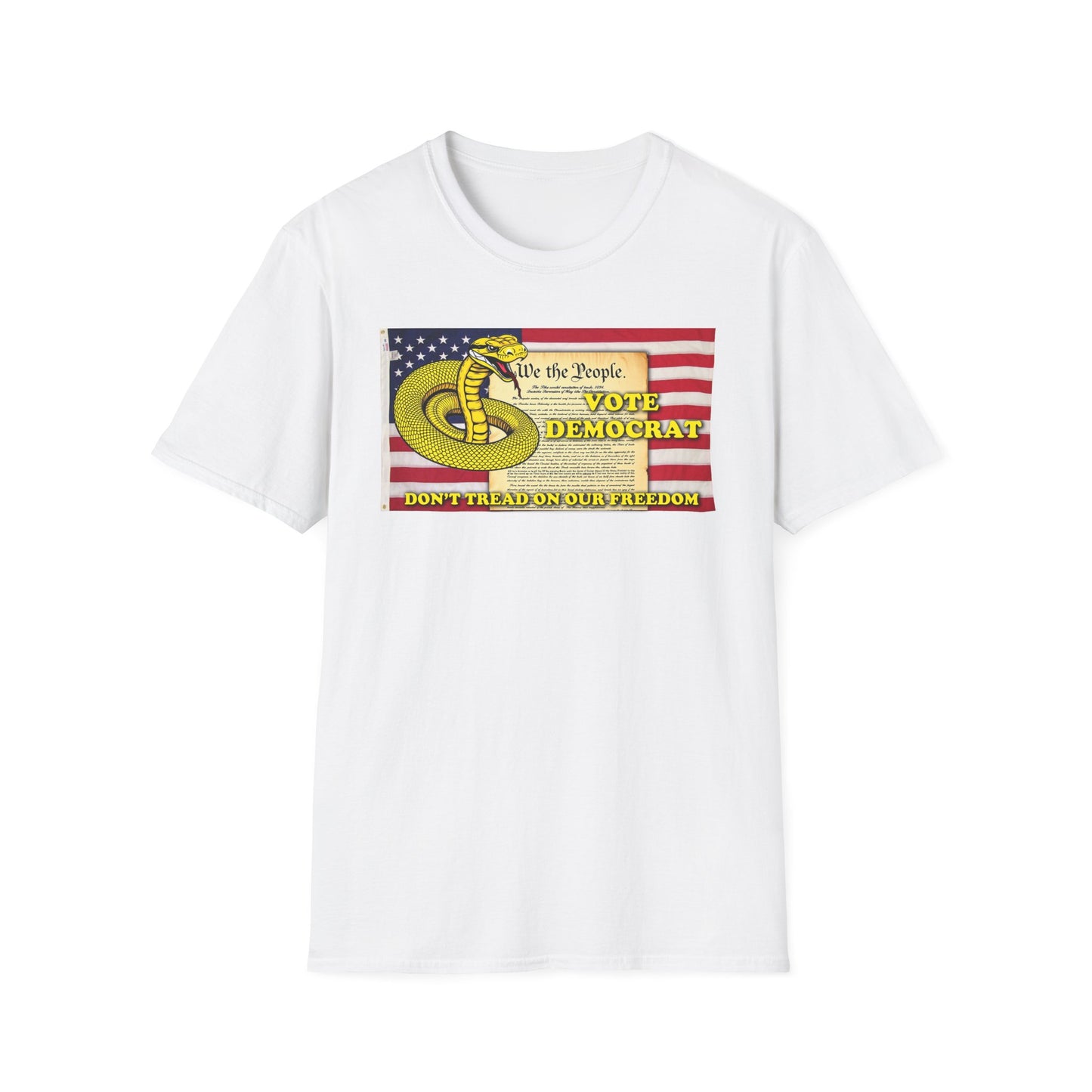 Vote Democrat Don't Tread on Our Freedom T-Shirt - Unisex Softstyle Tee with Patriotic Design
