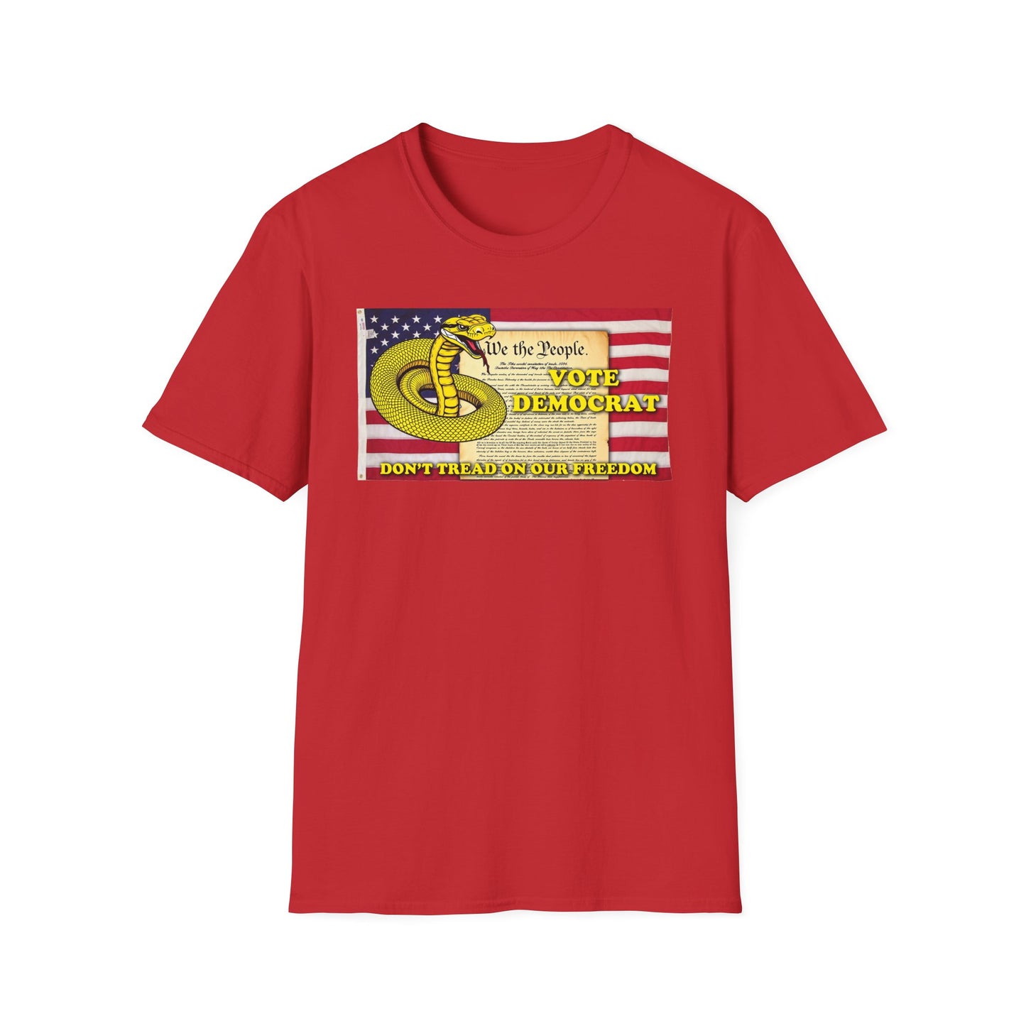 Vote Democrat Don't Tread on Our Freedom T-Shirt - Unisex Softstyle Tee with Patriotic Design