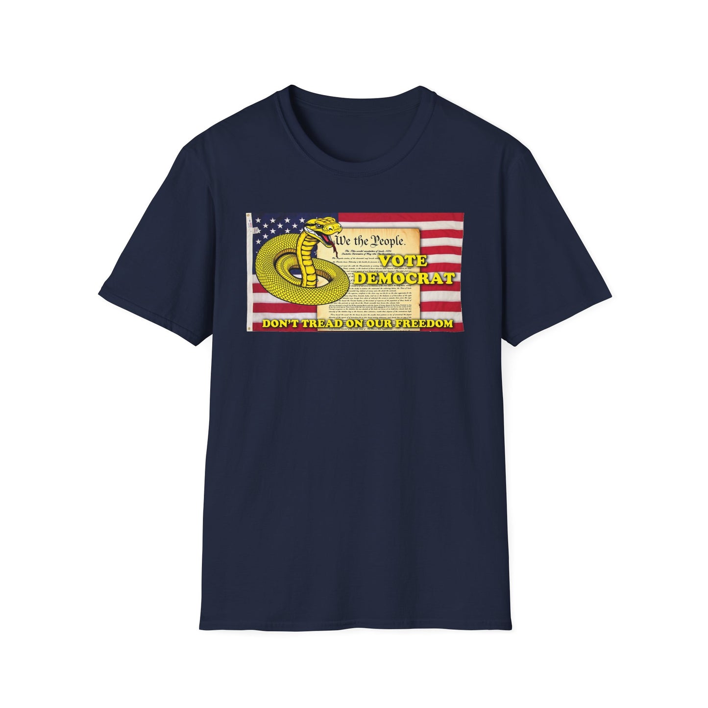 Vote Democrat Don't Tread on Our Freedom T-Shirt - Unisex Softstyle Tee with Patriotic Design