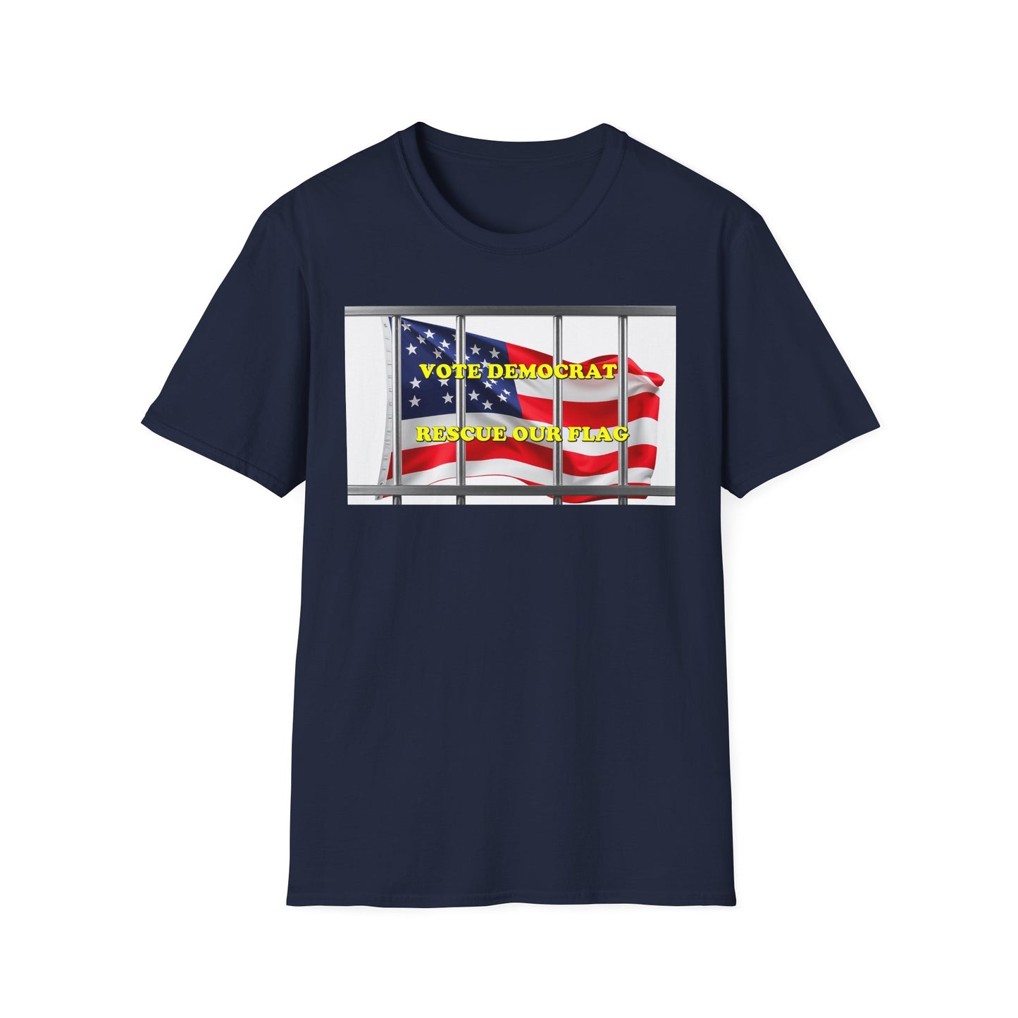Vote Democrat Rescue Our Flag T-Shirt - Unisex Softstyle Tee with Patriotic Design