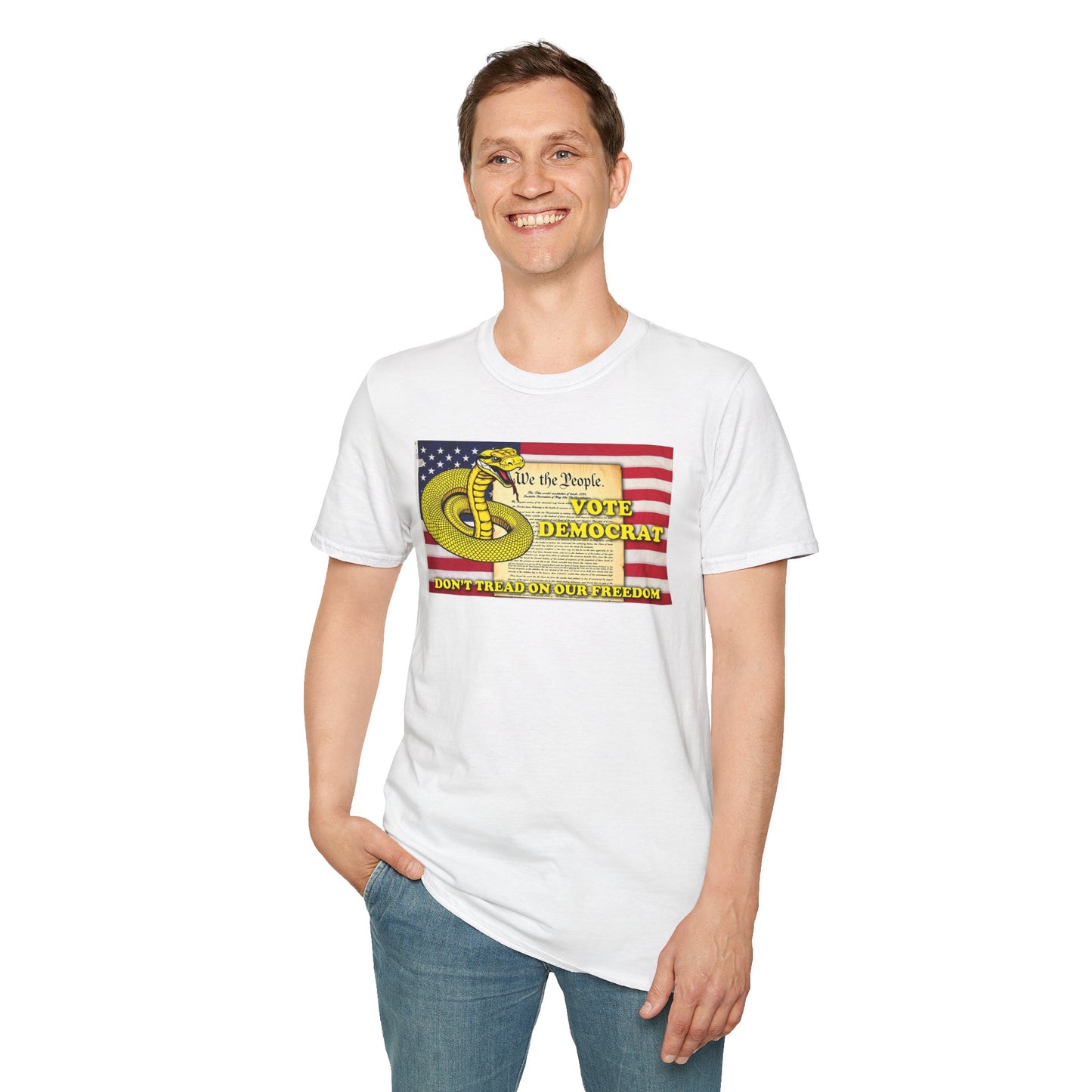 Vote Democrat Don't Tread on Our Freedom T-Shirt - Unisex Softstyle Tee with Patriotic Design