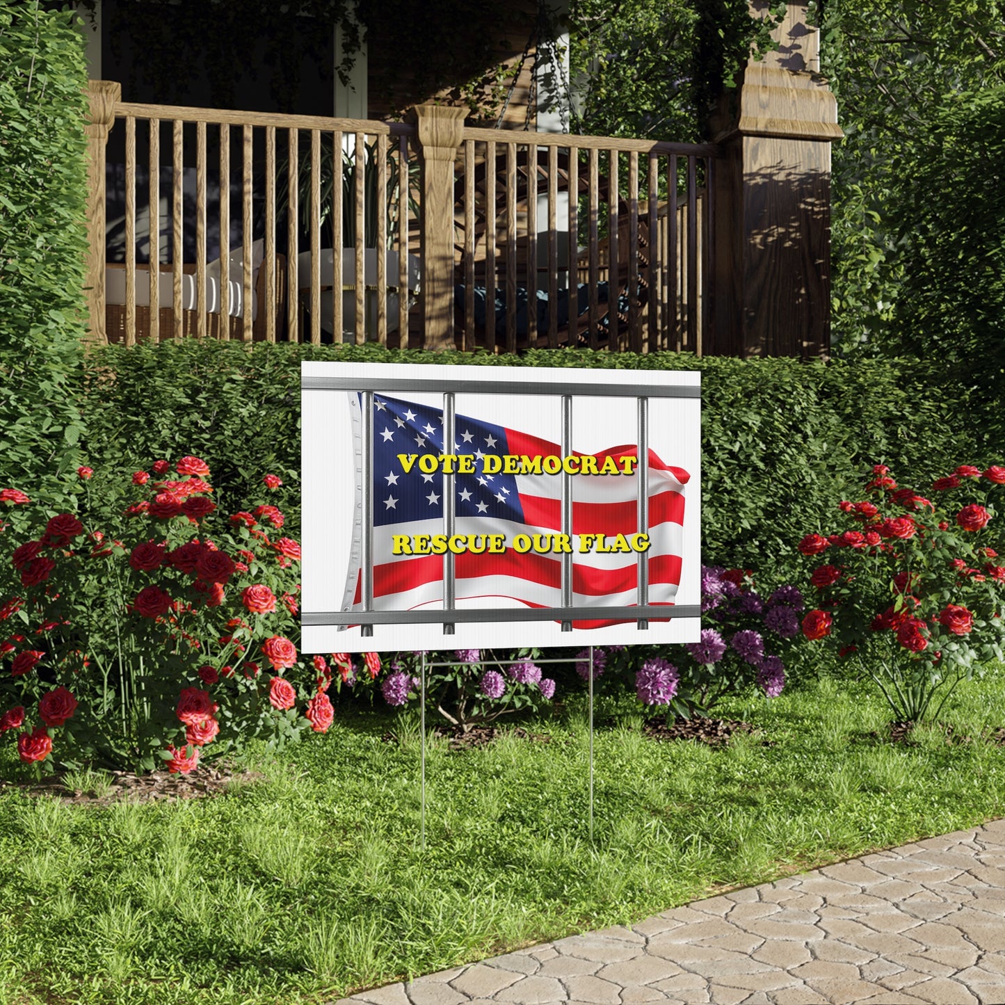 Vote Democrat Yard Sign - Rescue Our Flag Political Campaign Sign, Patriotic Election Decoration