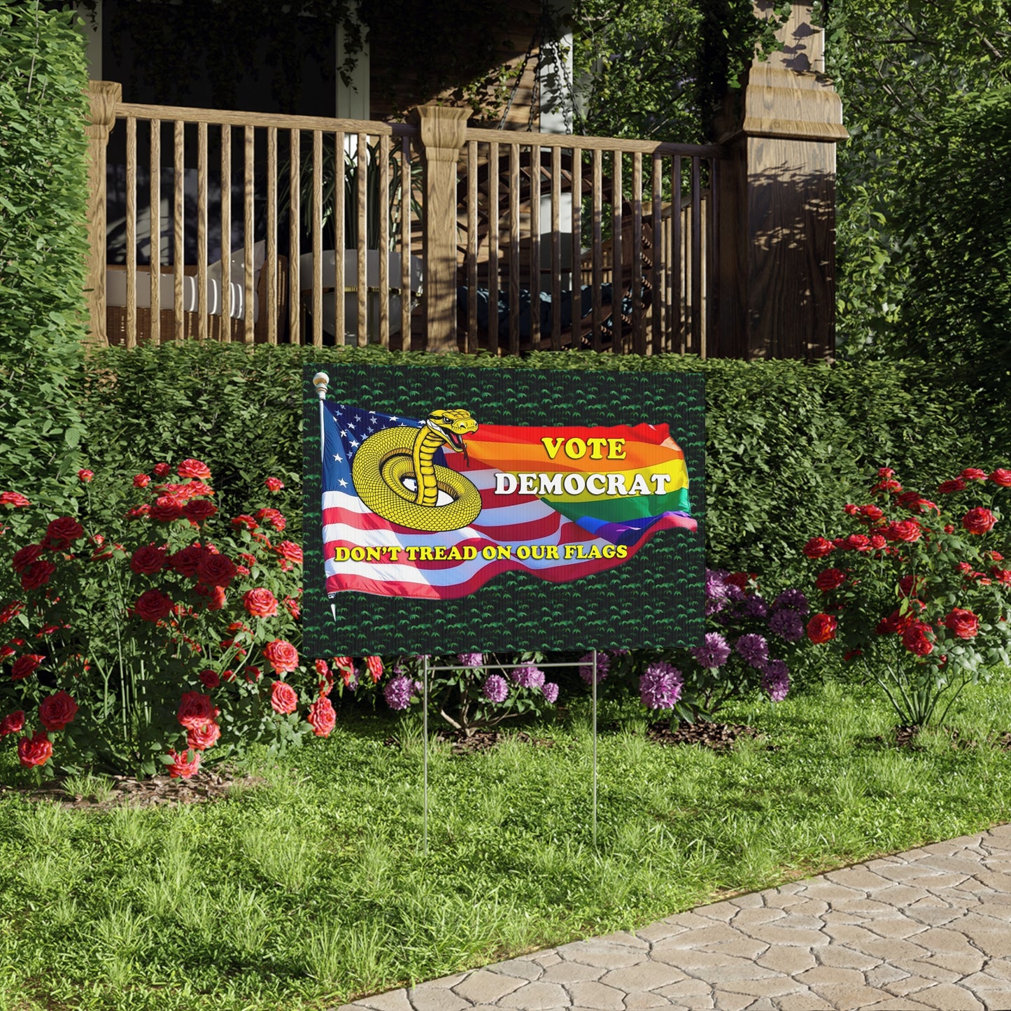 Patriotic Democratic Vote Yard Sign - Election & Independence Day Garden Decor with 'Don't Tread on Our Flags