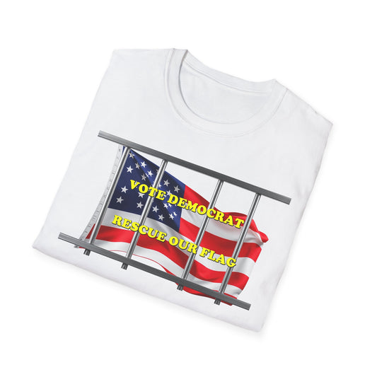 Vote Democrat Rescue Our Flag T-Shirt - Unisex Softstyle Tee with Patriotic Design